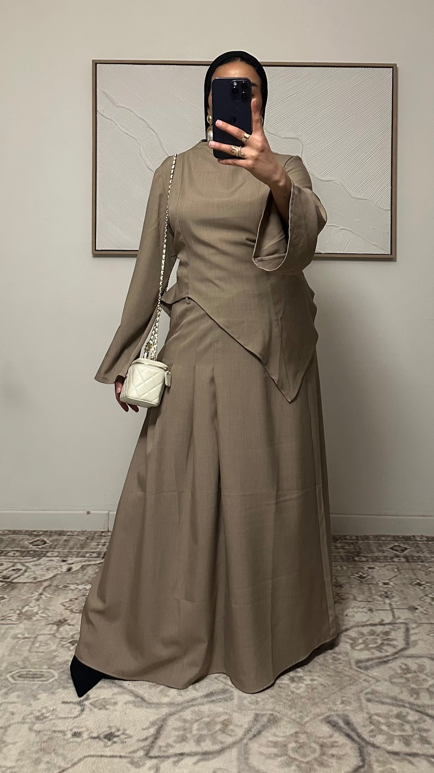 Ensemble asymétrique jupe | Beige