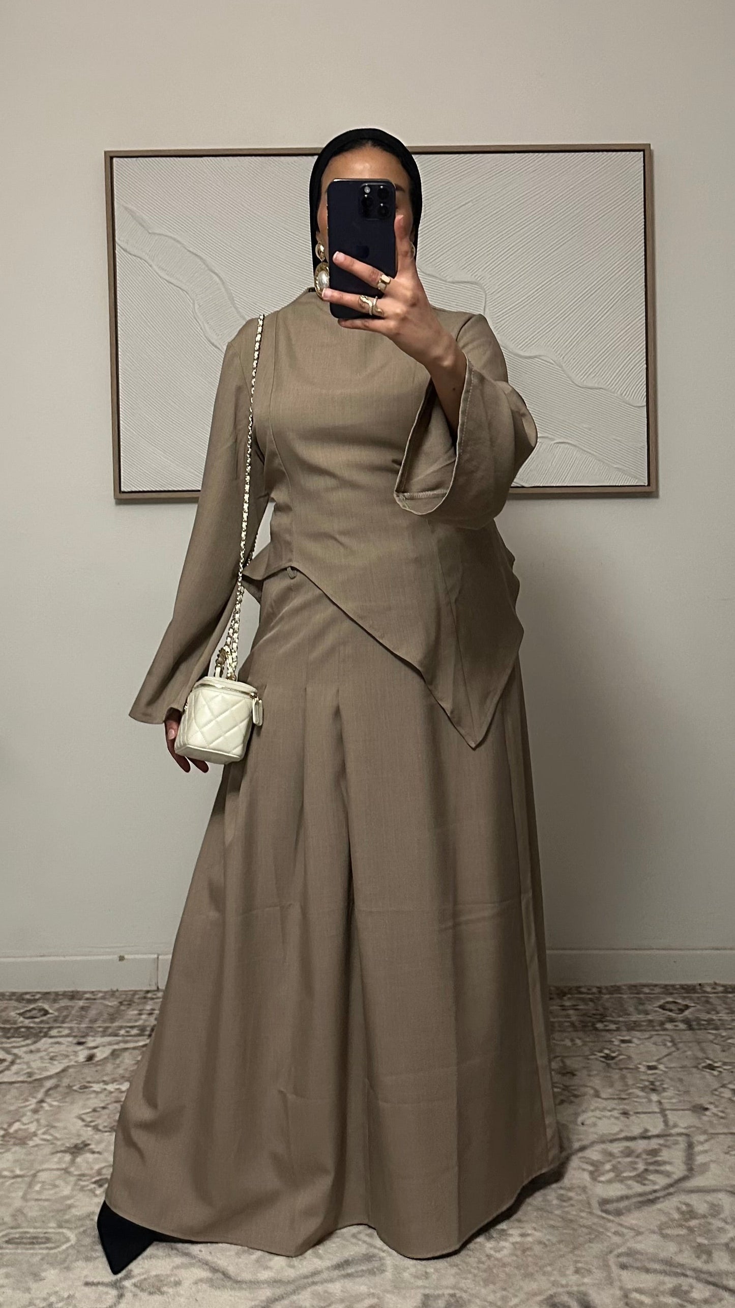 Ensemble asymétrique jupe | Beige